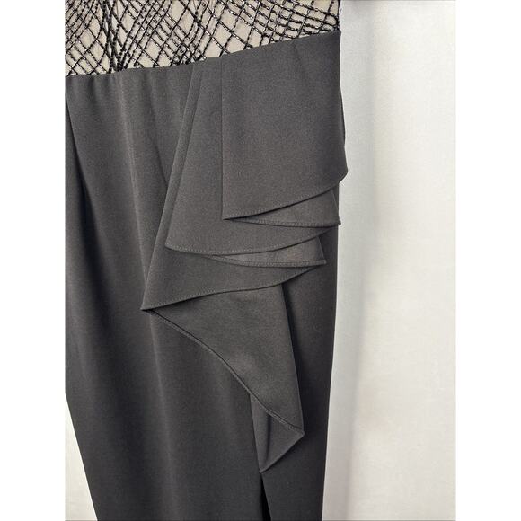 Adrianna Papell Plaid Beaded Formal Dress Women's 10 Black Side Slit Elegant - Picture 6 of 15